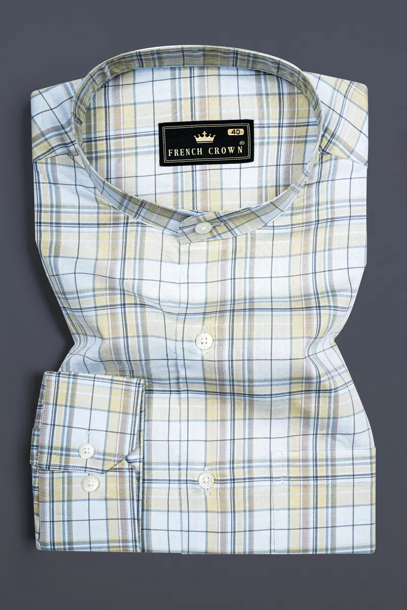Sky Blue With Maize Khaki Plaid Super Soft Twill Cotton Shirt 3
