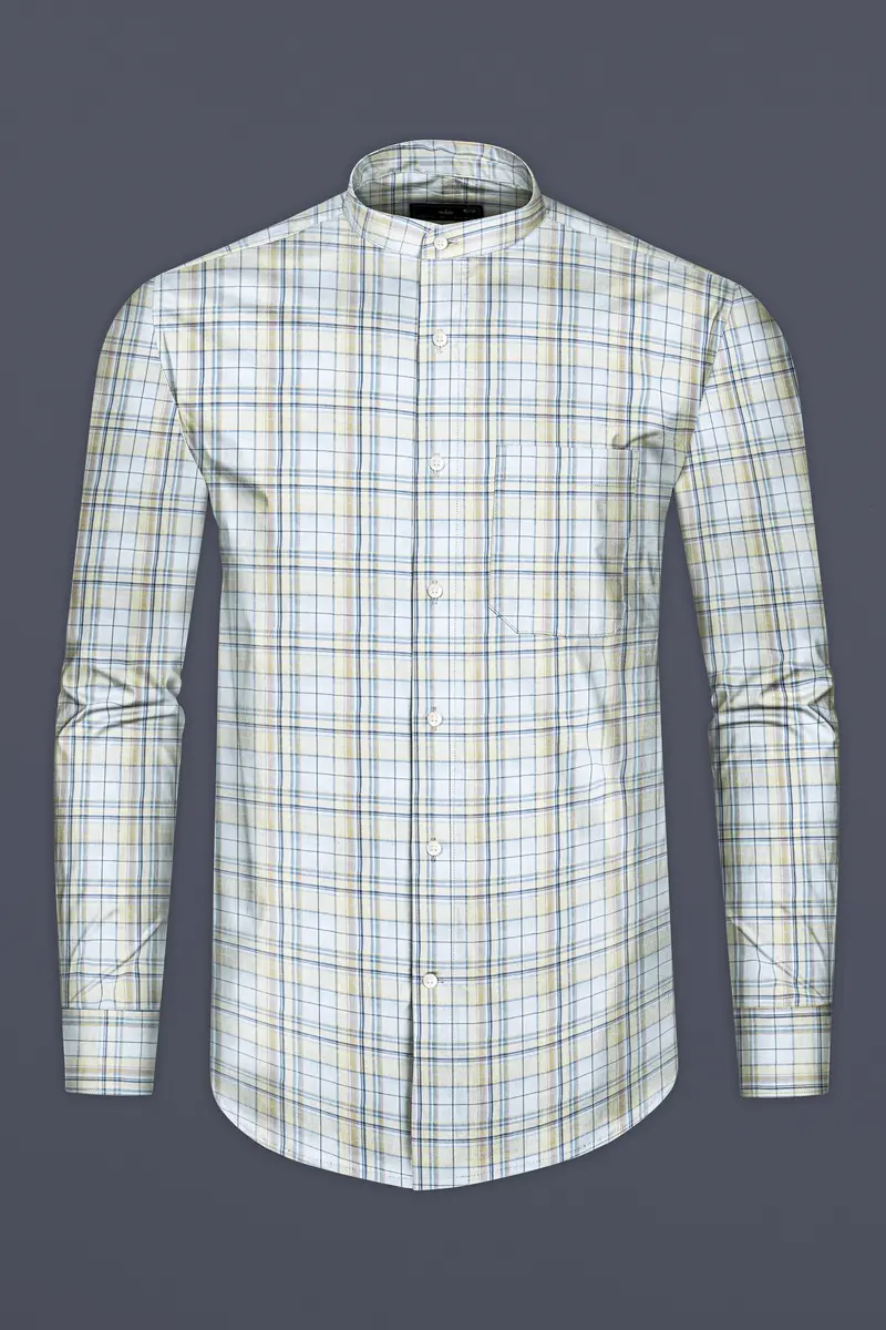 Sky Blue With Maize Khaki Plaid Super Soft Twill Cotton Shirt 4