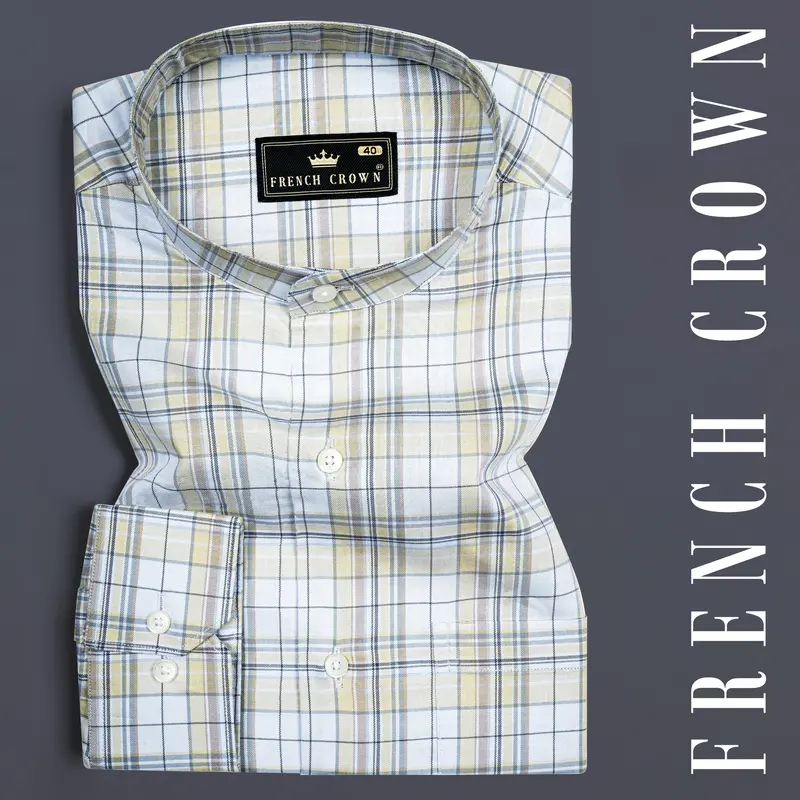 Sky Blue With Maize Khaki Plaid Super Soft Twill Cotton Shirt 6