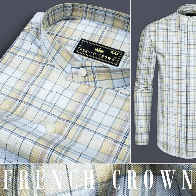 Sky Blue With Maize Khaki Plaid Super Soft Twill Cotton Shirt 9