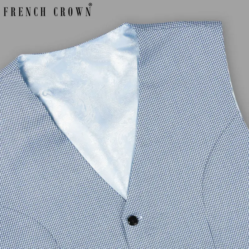 Sky Micro Textured Wool Blend Waistcoat 1