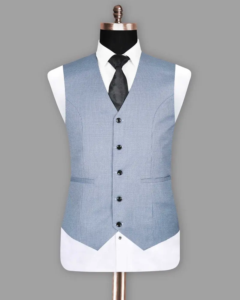 Sky Micro Textured Wool Blend Waistcoat 4