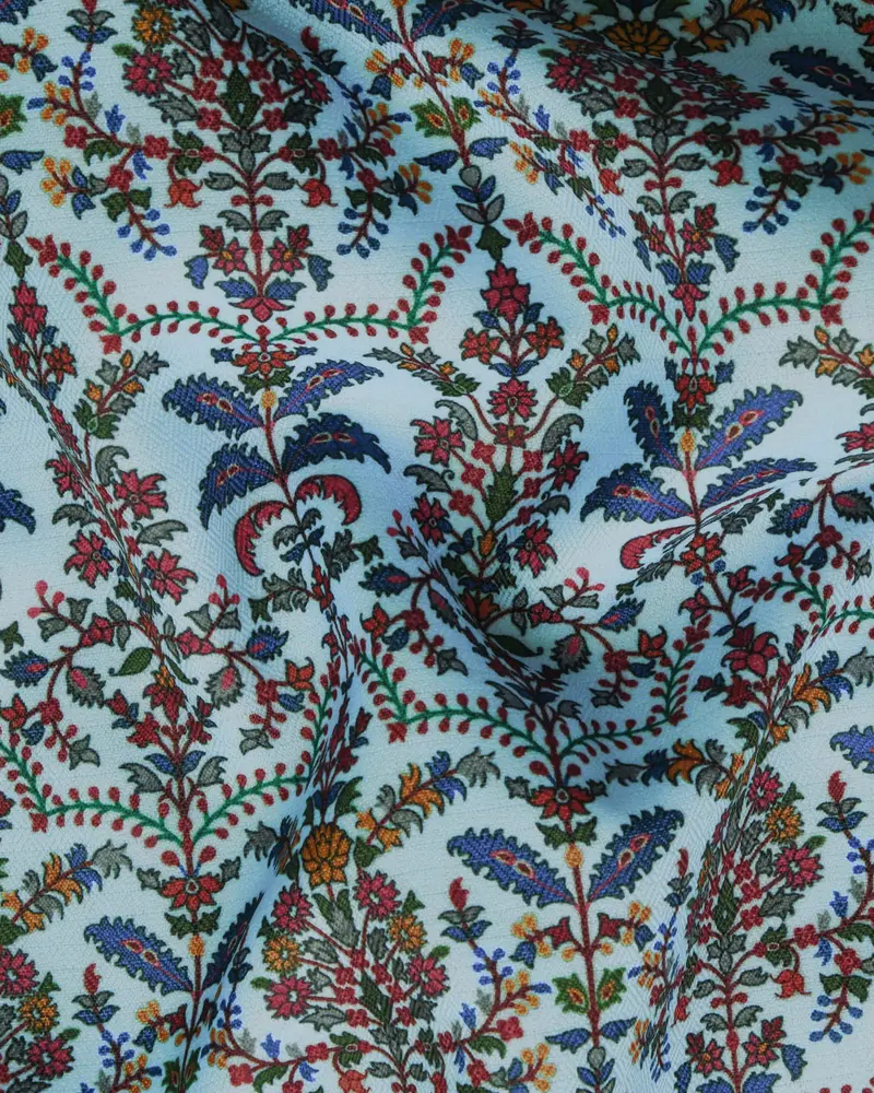 Sky With Multi-Color Flora Print Premium Designer Nehru Jacket 3