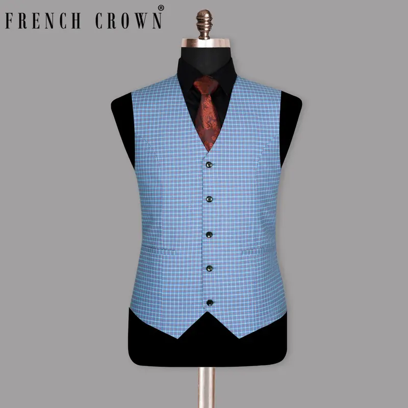 Sky With Red And White Micro Windowpane Waistcoat 1