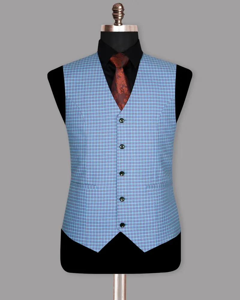 Sky With Red And White Micro Windowpane Waistcoat 2