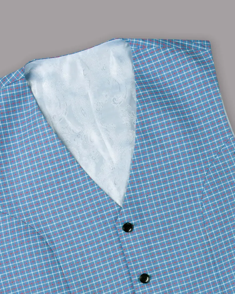 Sky With Red And White Micro Windowpane Waistcoat 4