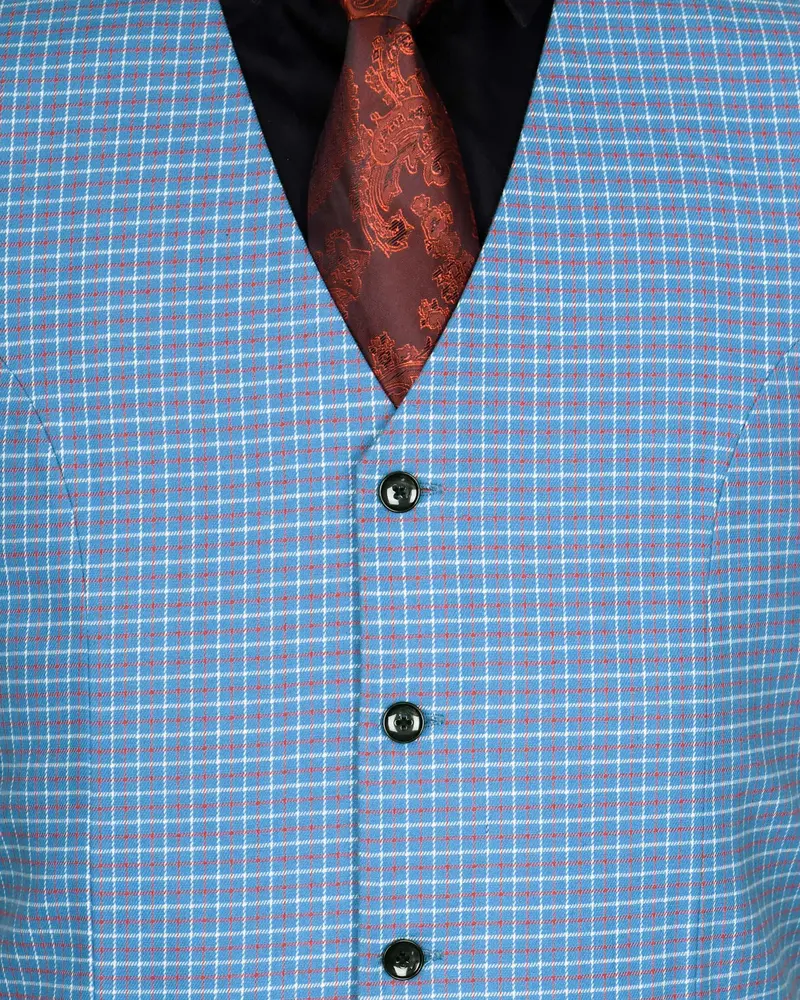 Sky With Red And White Micro Windowpane Waistcoat 5