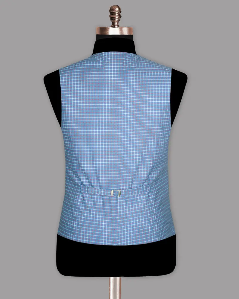 Sky With Red And White Micro Windowpane Waistcoat 6