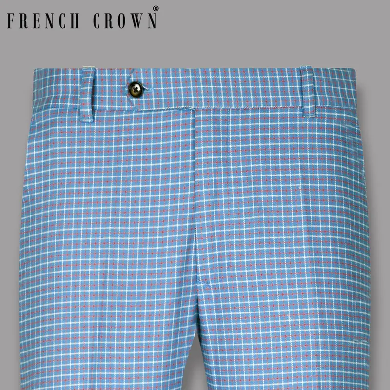 Sky With Red And White Micro Windowpane Wool Rich Pant 1