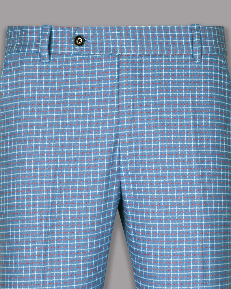 Sky With Red And White Micro Windowpane Wool Rich Pant 2