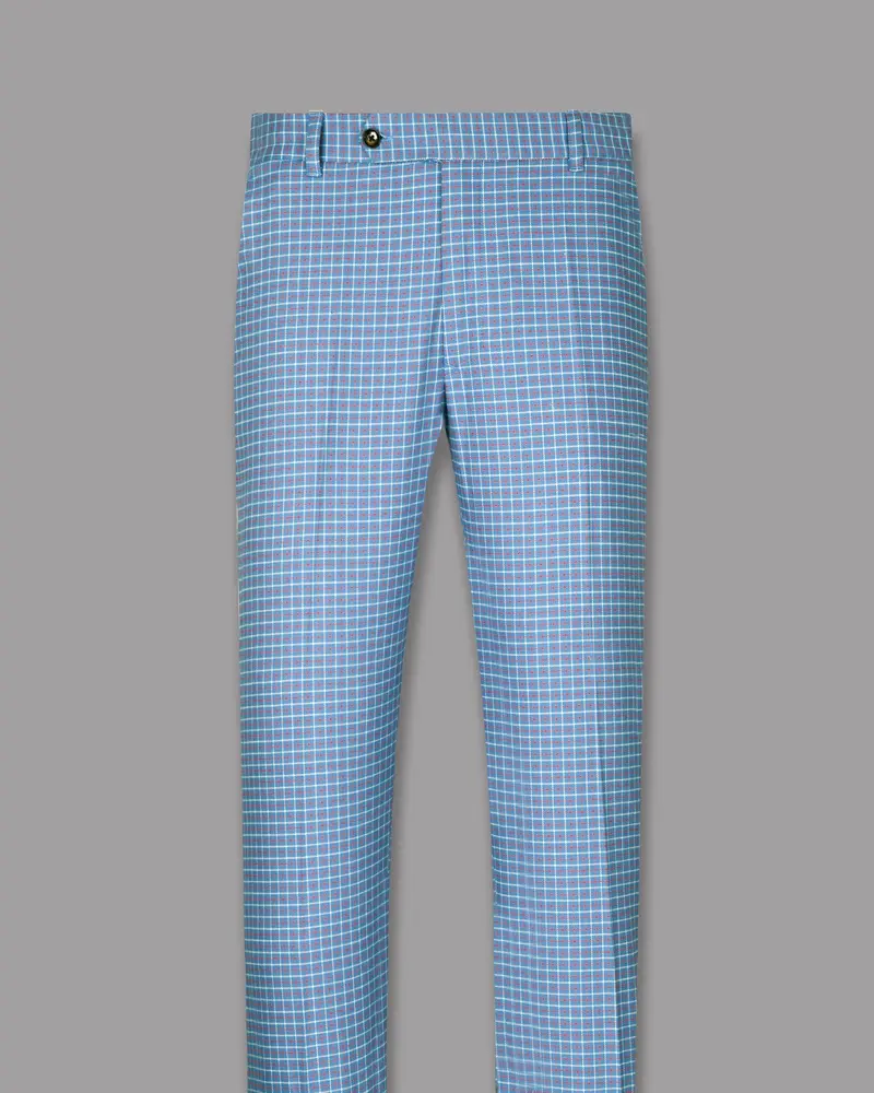 Sky With Red And White Micro Windowpane Wool Rich Pant 4