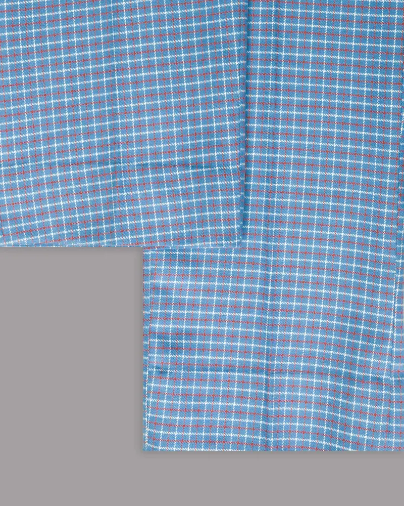 Sky With Red And White Micro Windowpane Wool Rich Pant 6