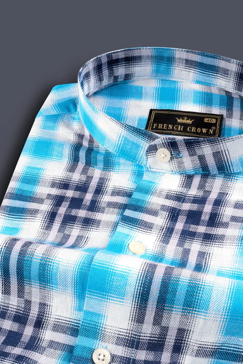 Sky With Rhino Blue Twill Plaid Premium Cotton Shirt 1
