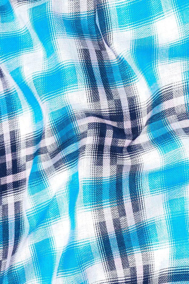 Sky With Rhino Blue Twill Plaid Premium Cotton Shirt 2