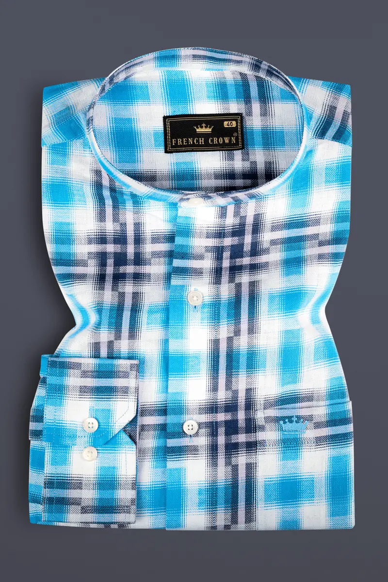 Sky With Rhino Blue Twill Plaid Premium Cotton Shirt 3