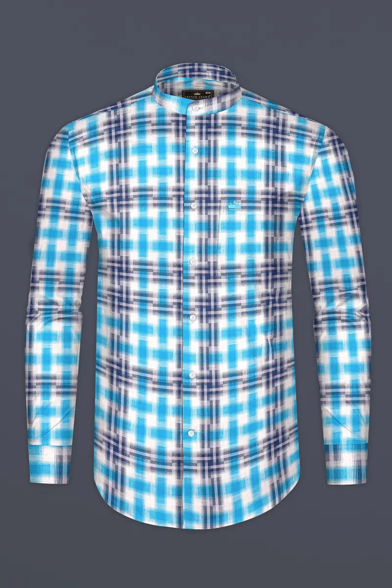 Sky With Rhino Blue Twill Plaid Premium Cotton Shirt 4