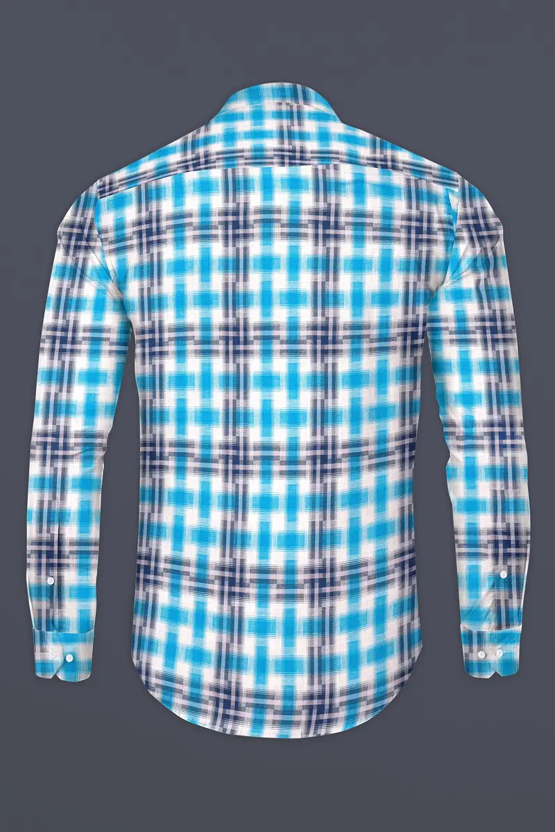 Sky With Rhino Blue Twill Plaid Premium Cotton Shirt 5