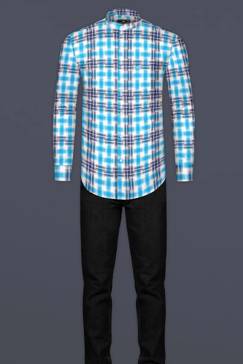Sky With Rhino Blue Twill Plaid Premium Cotton Shirt 6