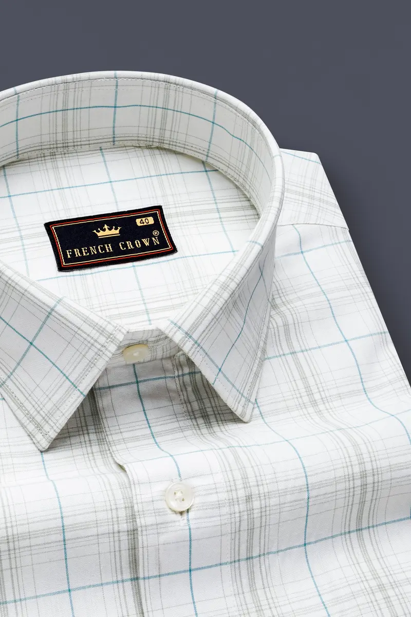 Skyline-Bright White And Eastern Blue Checks Plaid Super Soft Premium Cotton Shirt 1
