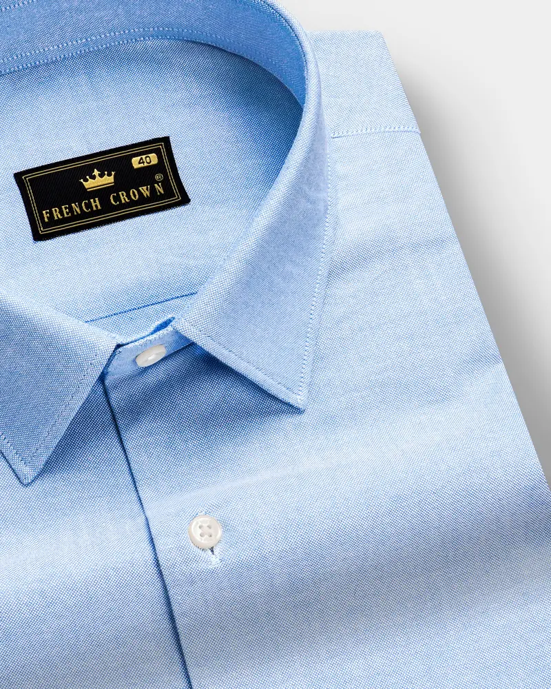Skyline-Spindle Blue Solid Oxford Premium Cotton Semi Formal Shirt 1