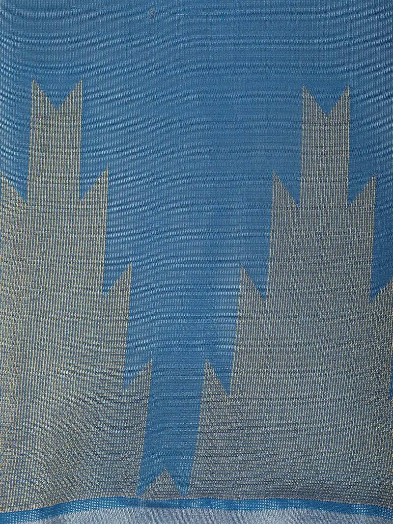 Slate Blue Floral Butta Zari Woven Design Tissue Designer Saree With Temple Border 2