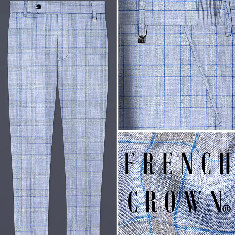 Slate Blue With Tapa Brown Plaid Wool Rich Pant 1