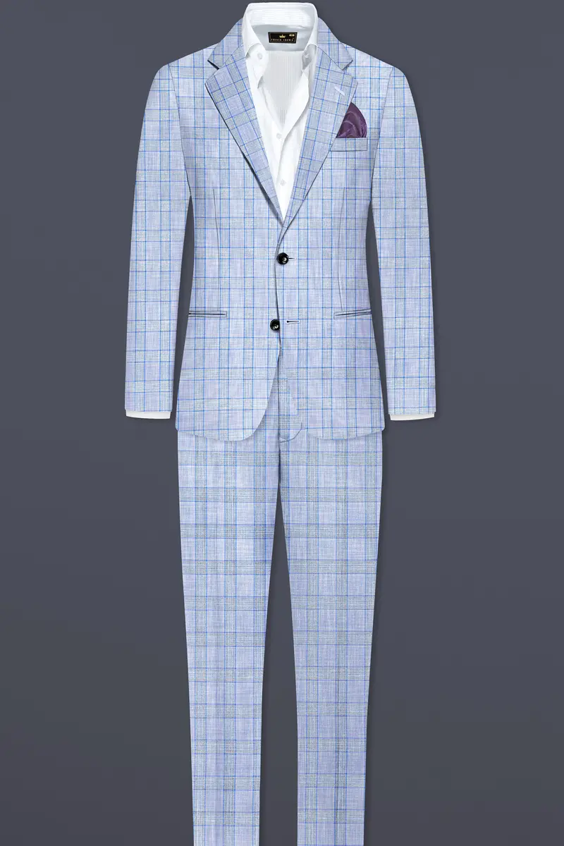 Slate Blue With Tapa Brown Plaid Wool Rich Pant 8