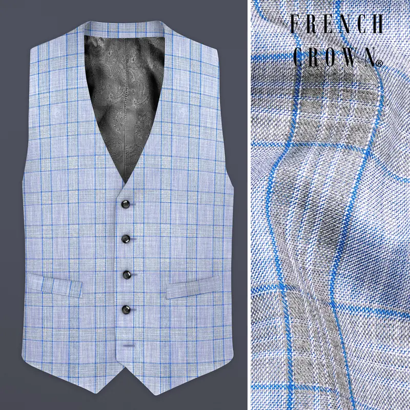 Slate Blue With Tapa Brown Plaid Wool Rich Waistcoat 1