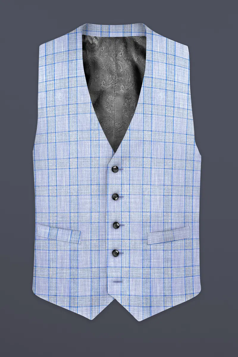 Slate Blue With Tapa Brown Plaid Wool Rich Waistcoat 2