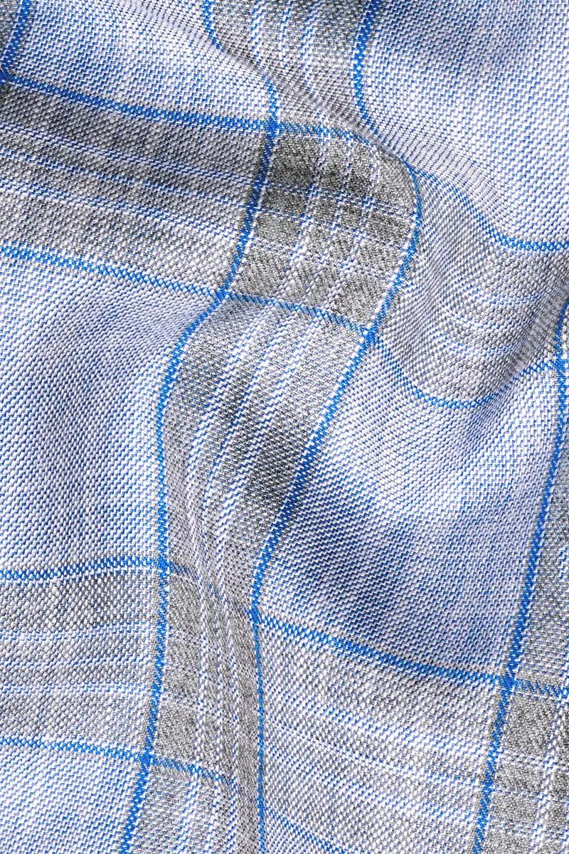 Slate Blue With Tapa Brown Plaid Wool Rich Waistcoat 3