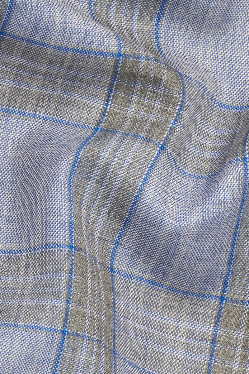 Slate Gray With Tapa Brown Plaid Wool Rich Designer Blazer 3