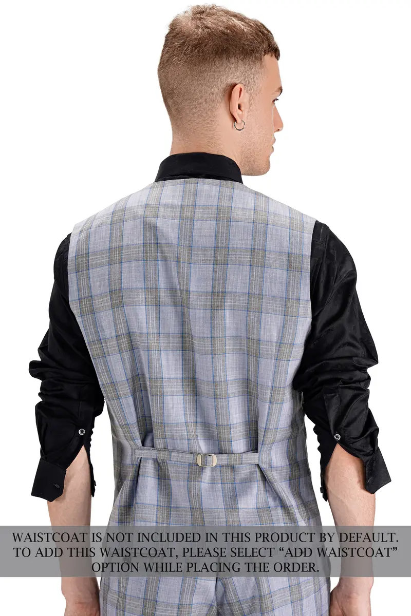 Slate Gray With Tapa Brown Plaid Wool Rich Designer Suit 10