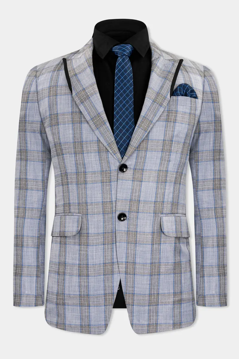 Slate Gray With Tapa Brown Plaid Wool Rich Designer Suit 11