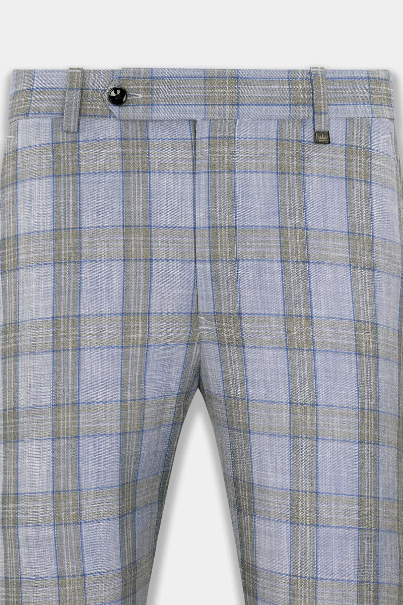 Slate Gray With Tapa Brown Plaid Wool Rich Designer Suit 12