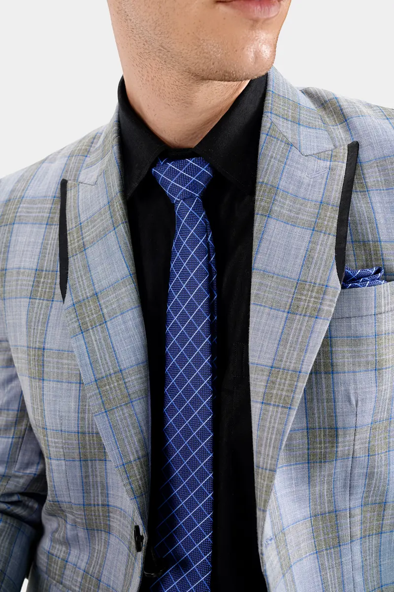 Slate Gray With Tapa Brown Plaid Wool Rich Designer Suit 4