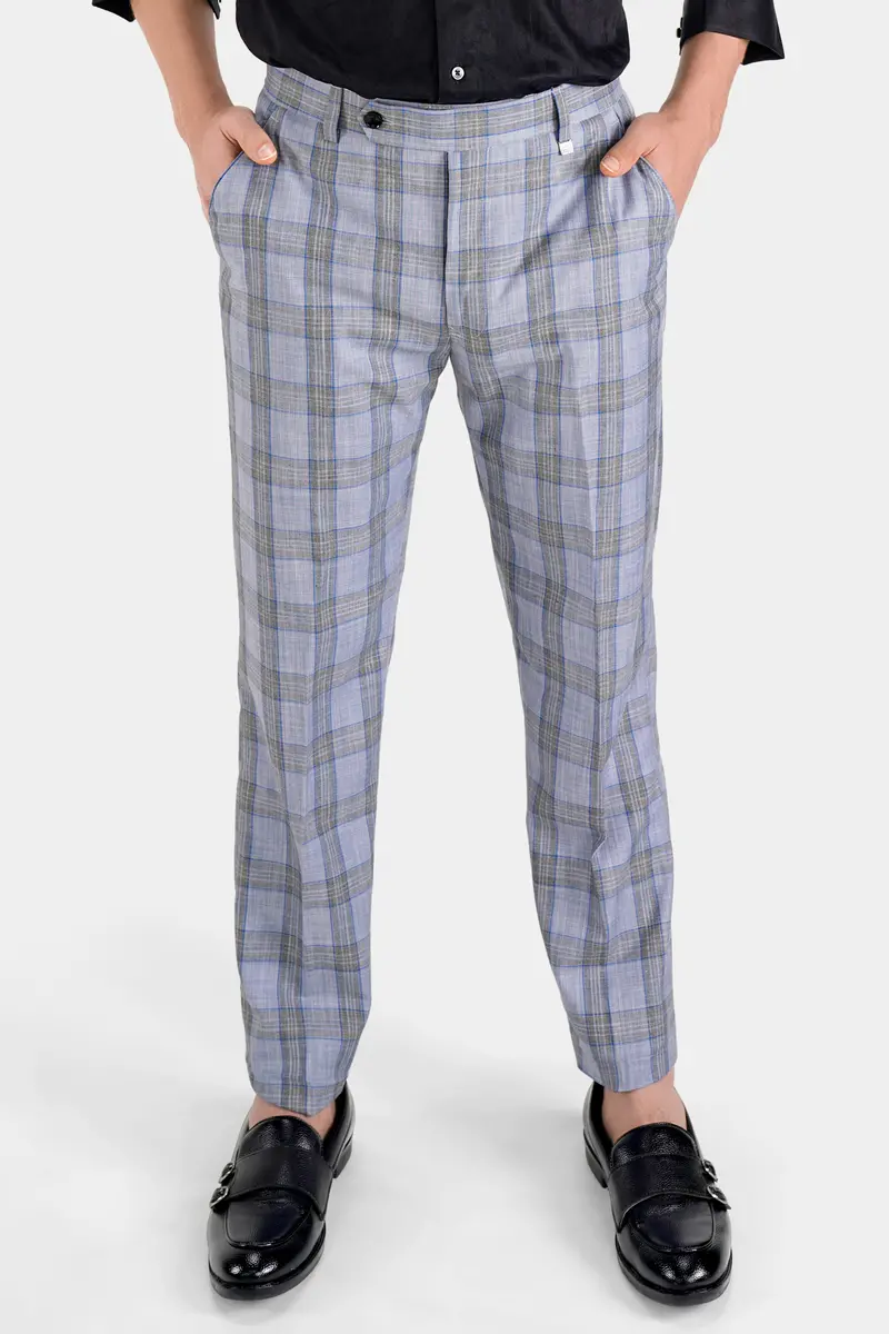 Slate Gray With Tapa Brown Plaid Wool Rich Designer Suit 6