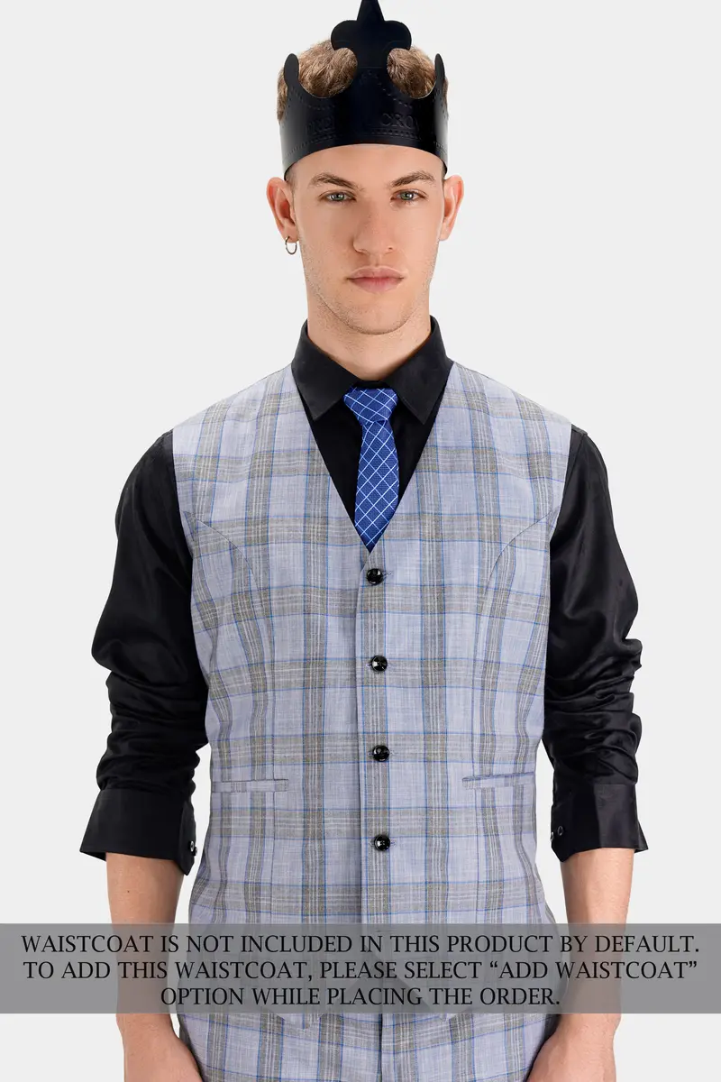 Slate Gray With Tapa Brown Plaid Wool Rich Designer Suit 9