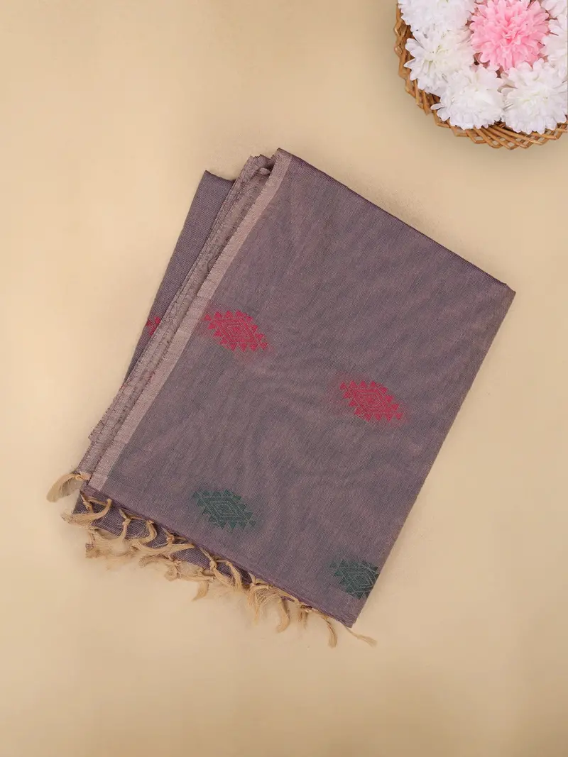 Slate Grey Diamond Butta Woven Design Cotton Saree 1