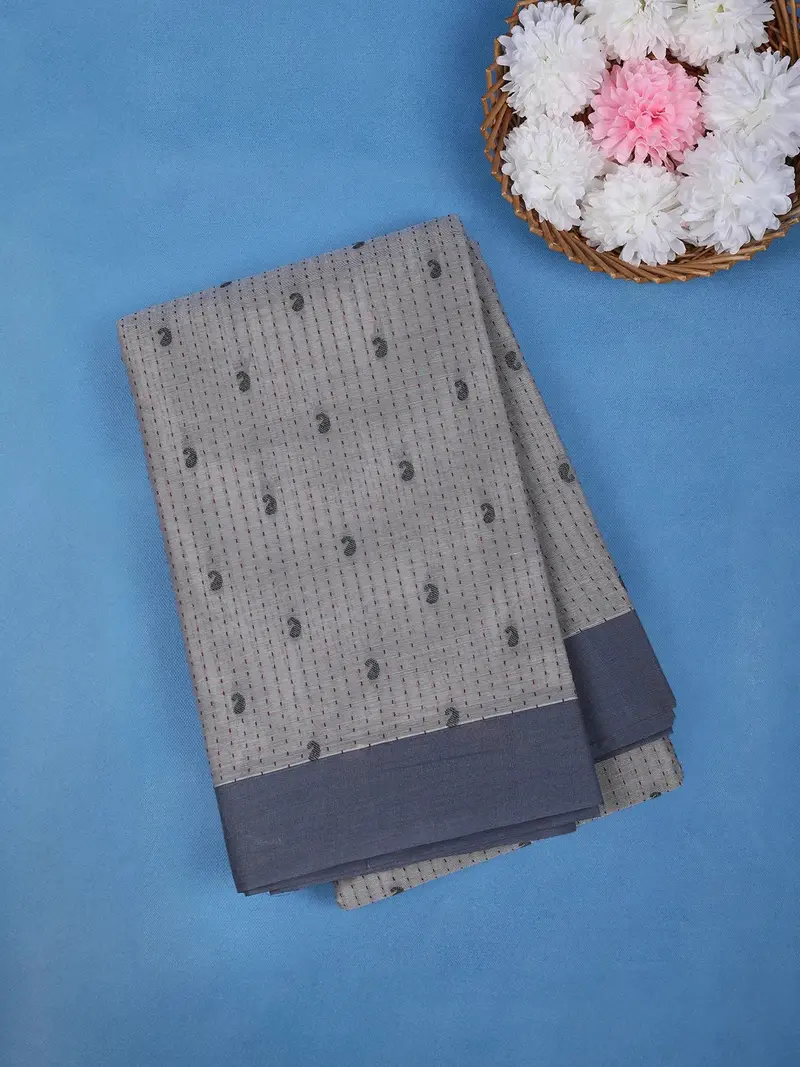 Slate Grey Paisley Design Cotton Saree 1