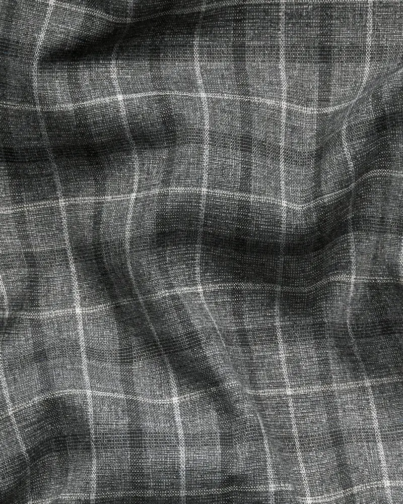 Slate Grey Textured And Plaid Wool Blend Waistcoat 3