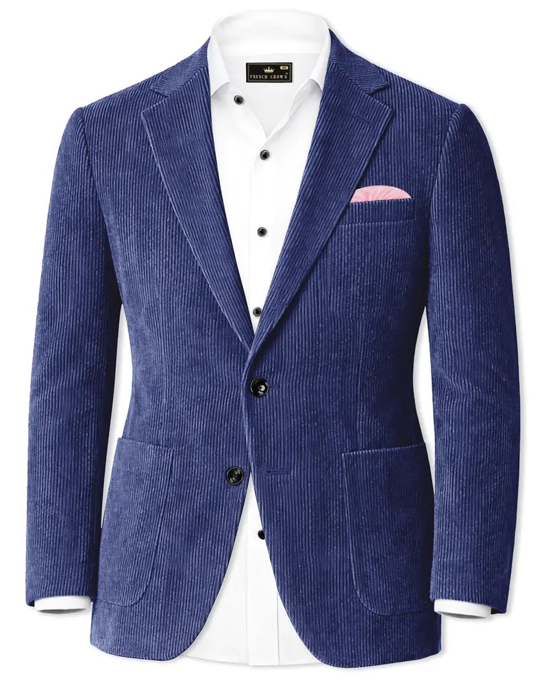 Slatzen-Slate Blue Corduroy Premium Single Breasted Sports Blazer 1
