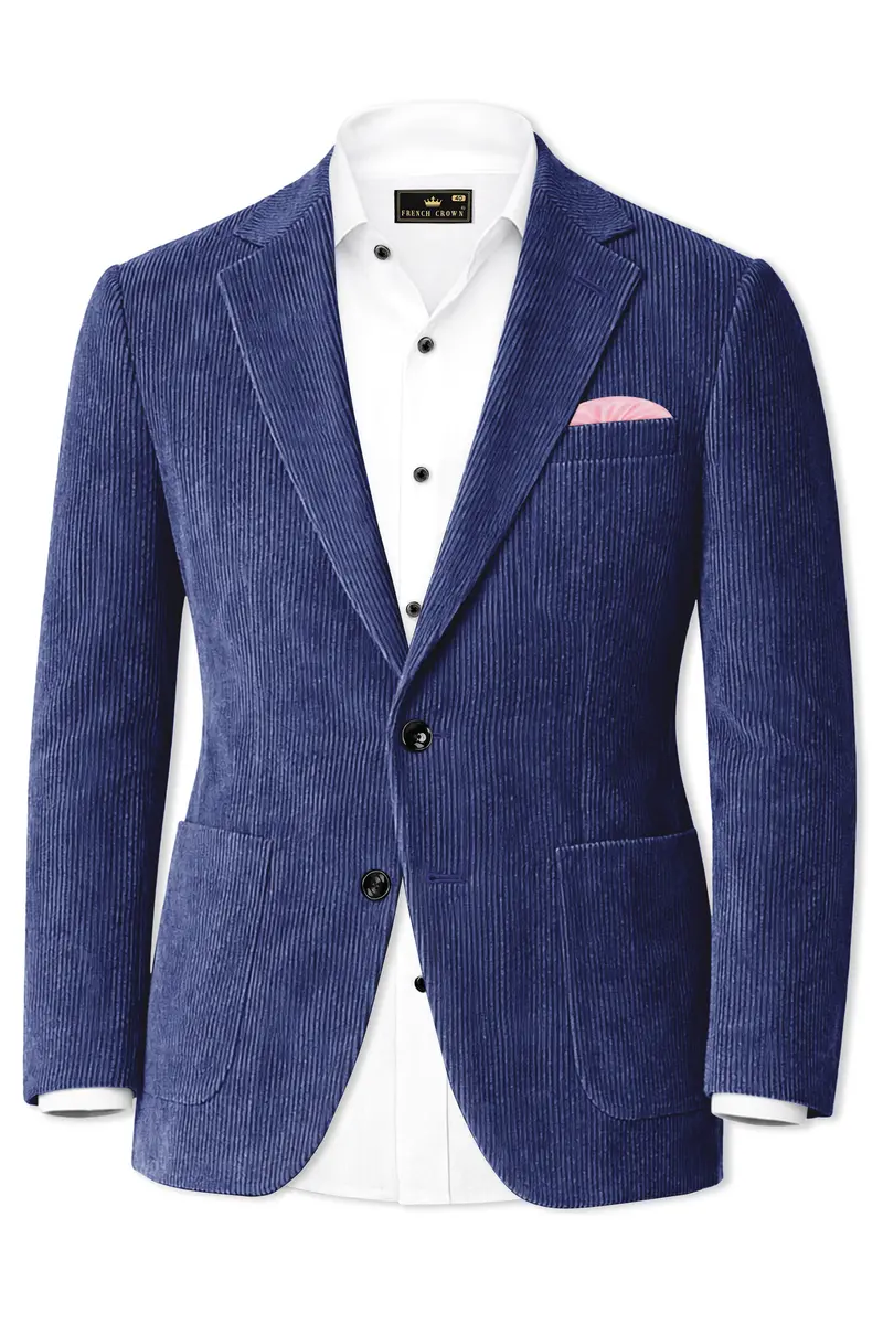Slatzen-Slate Blue Corduroy Premium Single Breasted Sports Blazer 2