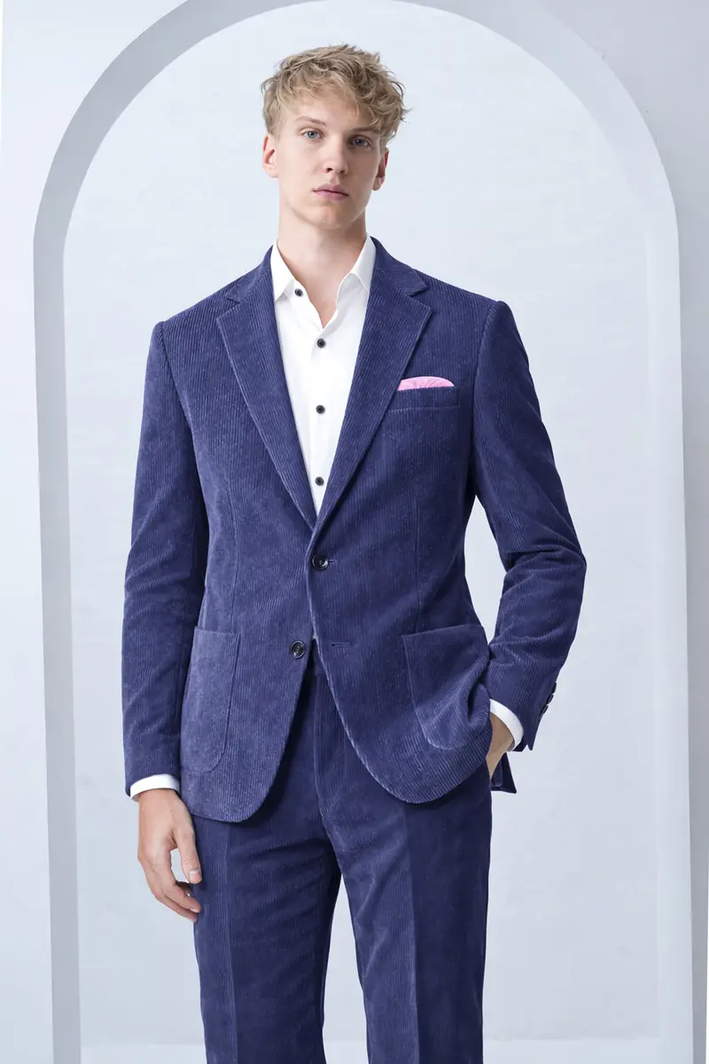 Slatzen-Slate Blue Corduroy Premium Single Breasted Sports Blazer 4