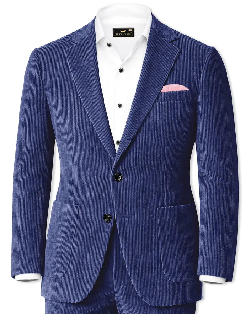 Slatzen-Slate Blue Corduroy Premium Single Breasted Sports Suit 1