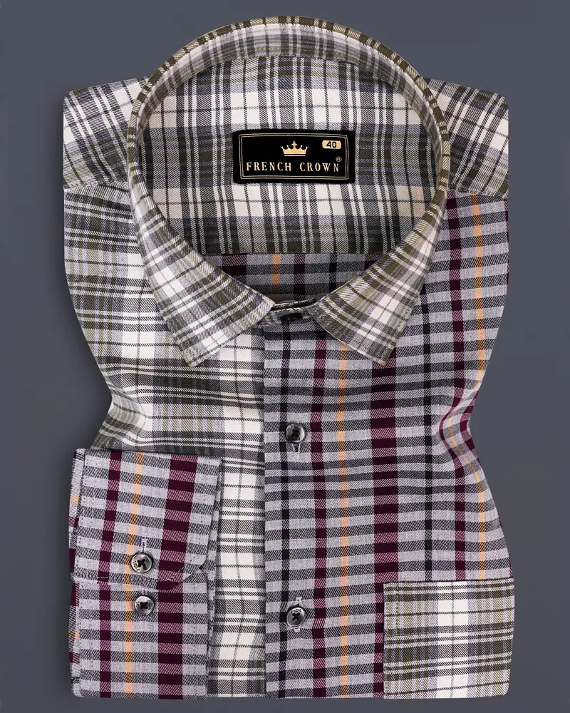 Smokey Gray And Castro Maroon Multi Color Plaid Twill Premium Cotton Designer Shirt 1