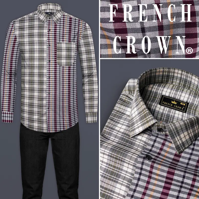Smokey Gray And Castro Maroon Multi Color Plaid Twill Premium Cotton Designer Shirt 13