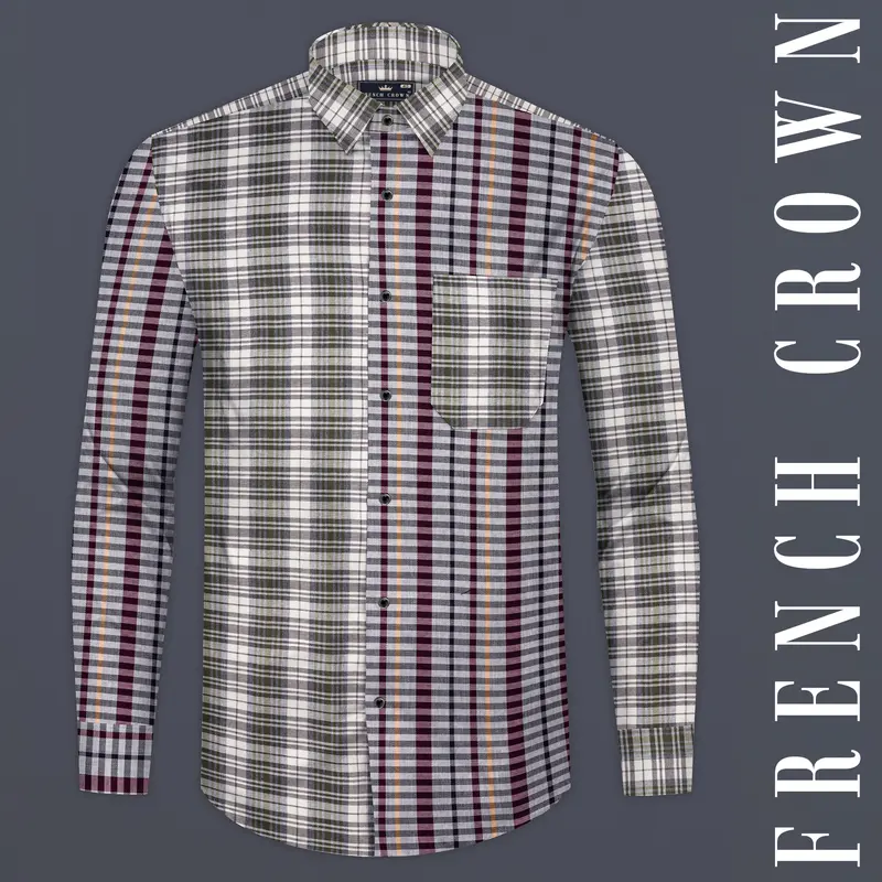 Smokey Gray And Castro Maroon Multi Color Plaid Twill Premium Cotton Designer Shirt 17