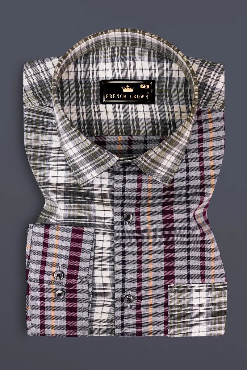 Smokey Gray And Castro Maroon Multi Color Plaid Twill Premium Cotton Designer Shirt 2