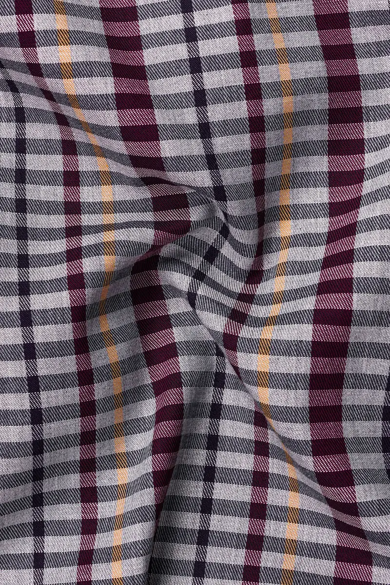 Smokey Gray And Castro Maroon Multi Color Plaid Twill Premium Cotton Designer Shirt 3