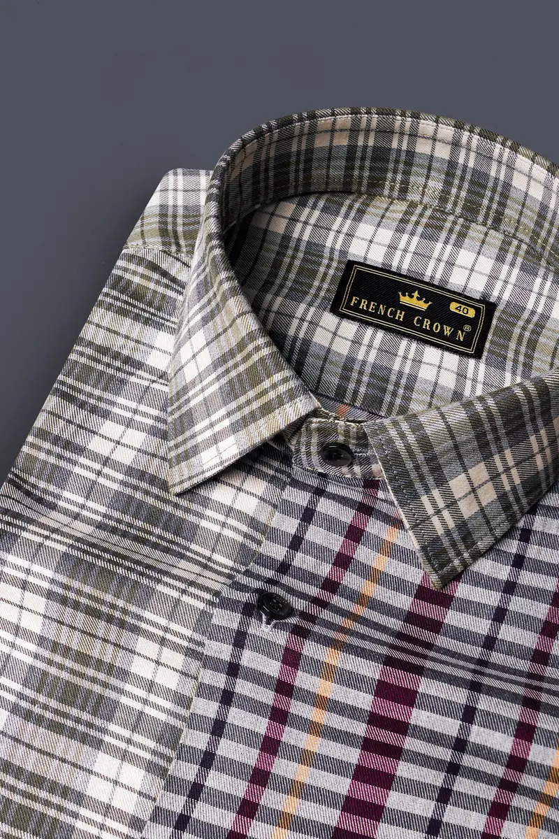 Smokey Gray And Castro Maroon Multi Color Plaid Twill Premium Cotton Designer Shirt 4